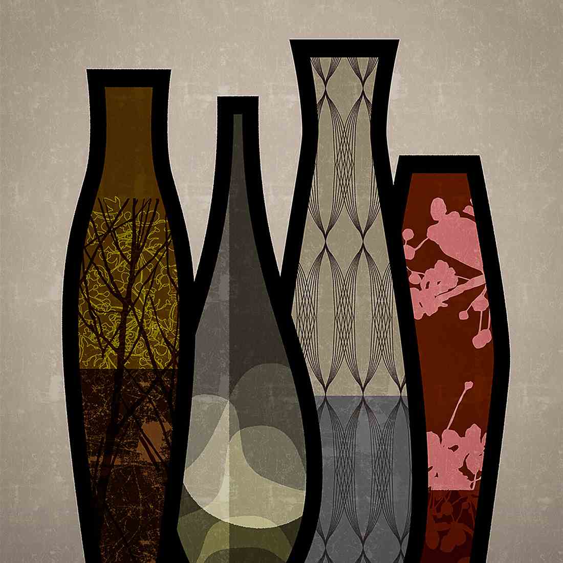Paul Wearing: Vases in Red Brown & Grey